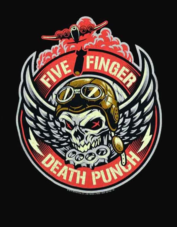 Five Finger Death Punch Hoodie Bomber Patch Logo Official Mens Black Pullover