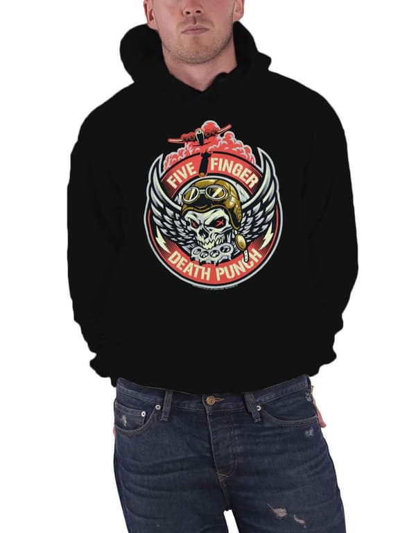 Five Finger Death Punch Hoodie Bomber Patch Logo Official Mens Black Pullover