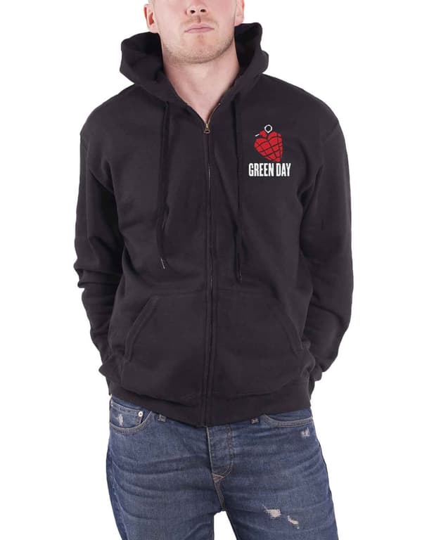 Green Day Hoodie American Idiot Band Logo Official Mens Black Zipped