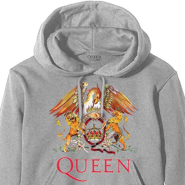 Queen Hoodie Classic Crest Band Logo Official Mens Grey Pullover L