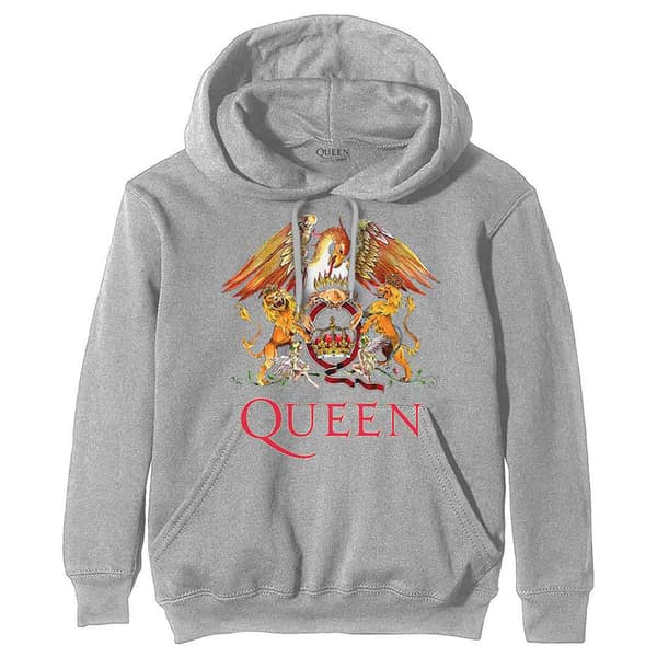 Queen Hoodie Classic Crest Band Logo Official Mens Grey Pullover XXL