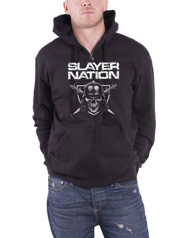 Official Mens Slayer Hoodie Skull Shield Nation Band Logo Black Zipped Black XL