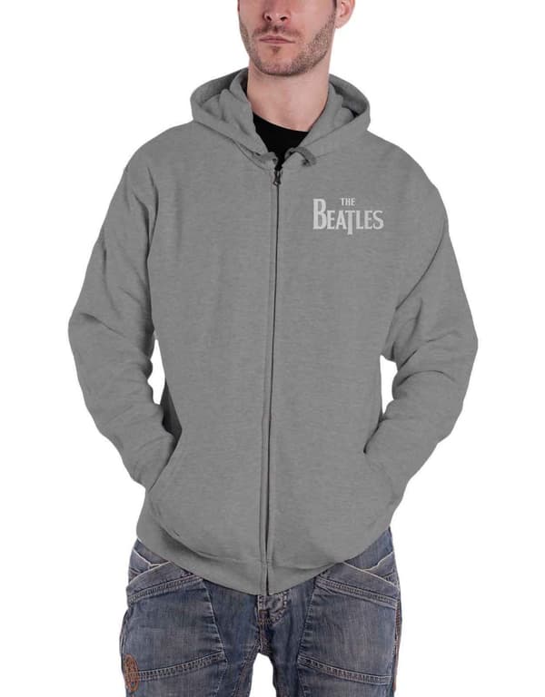 The Beatles White Album logo band Official Mens grey Zipped Hoodie