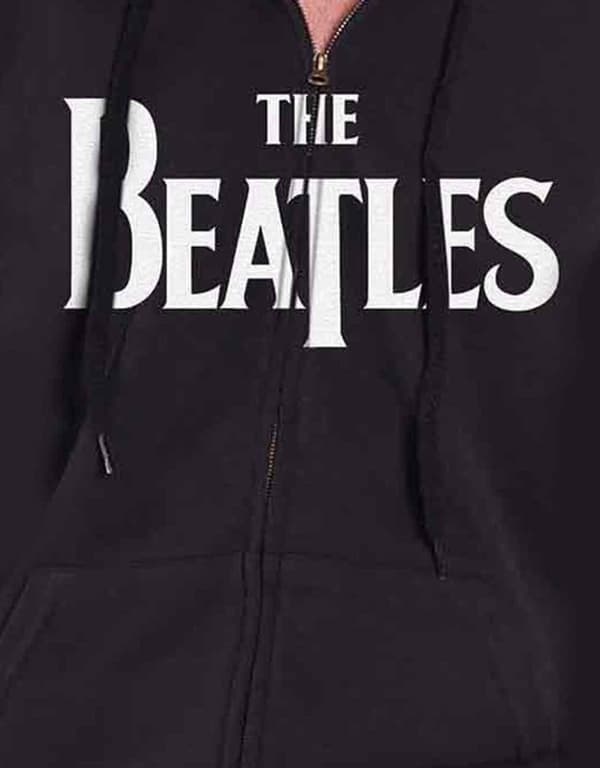 The Beatles Drop T Logo Official Mens Black Zipped Hoodie