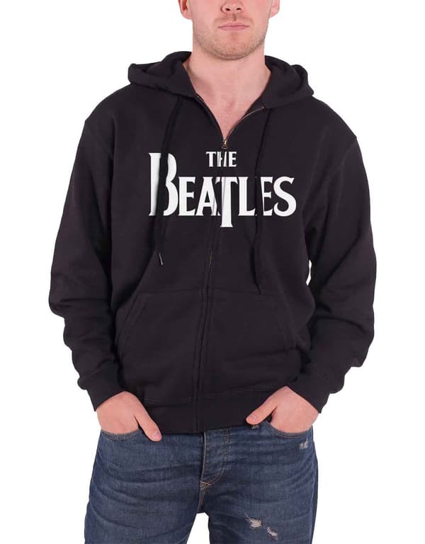 The Beatles Drop T Logo Official Mens Black Zipped Hoodie Black XL
