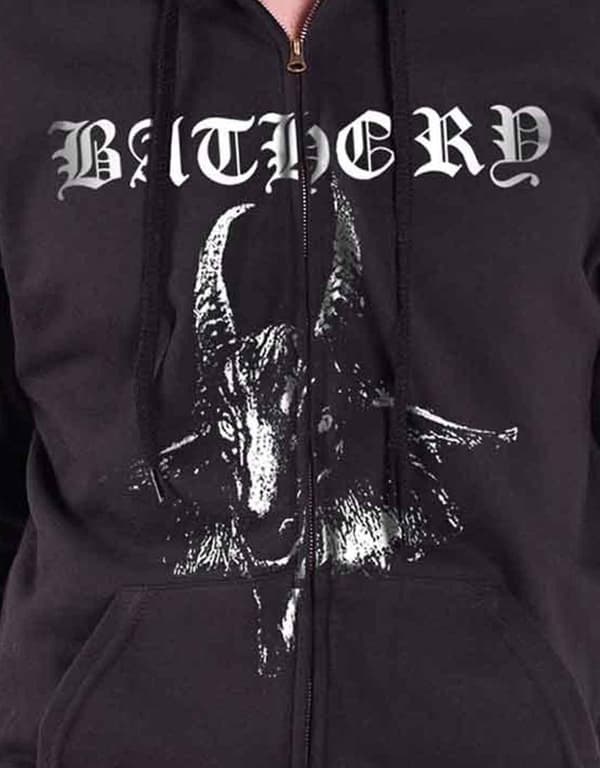 Bathory Hoodie Goat band logo Official Mens Black Zipped