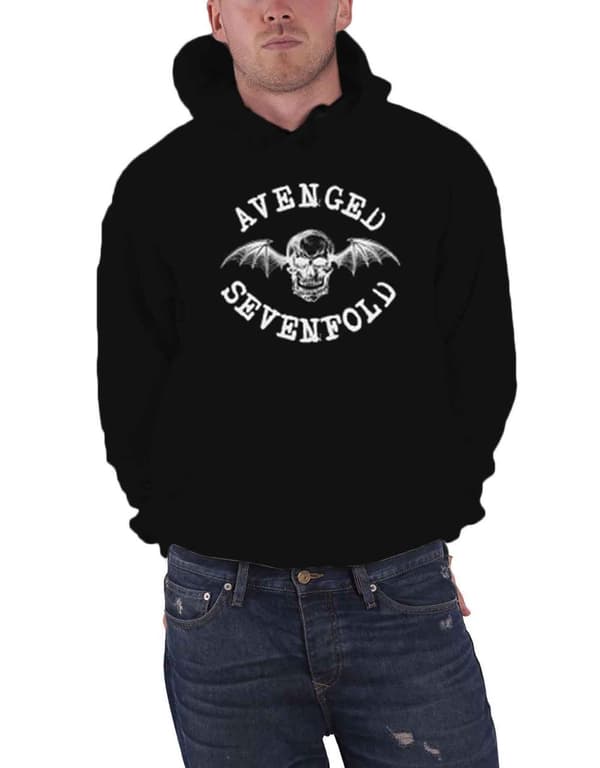 Avenged Sevenfold Hoodie Bat Skull Band Logo Official Mens Black Pullover