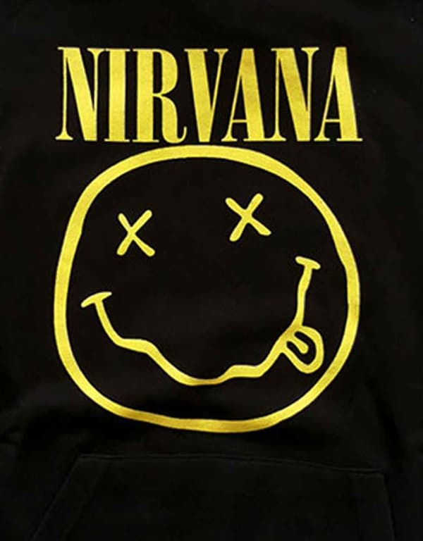 Nirvana Hoodie Yellow Smile Band Logo Official Mens Black Pullover