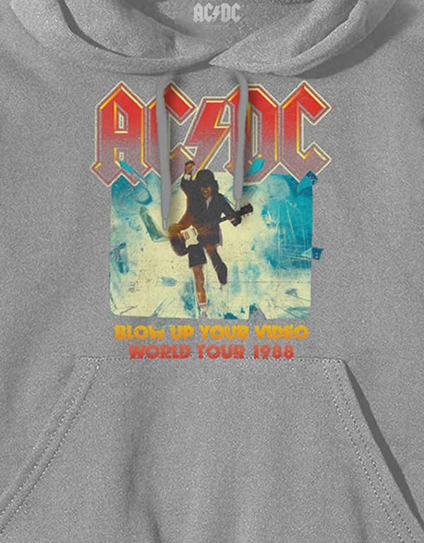 AC/DC Hoodie Blow Up Your Video Band Logo Official Mens Grey Pullover
