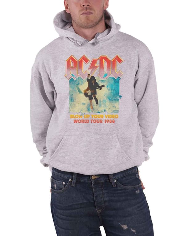 AC/DC Hoodie Blow Up Your Video Band Logo Official Mens Grey Pullover