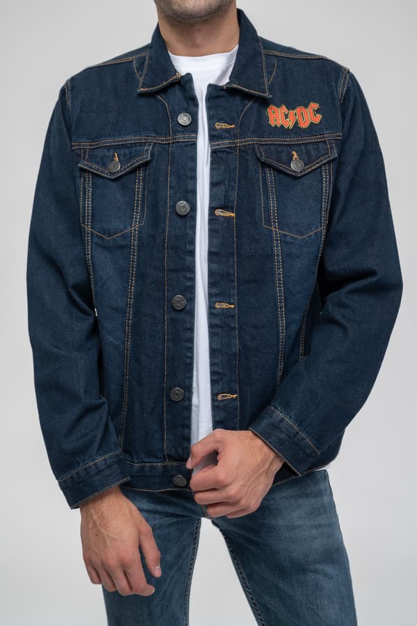 AC/DC Denim Jacket For Those About To Rock Band Logo Official Blue