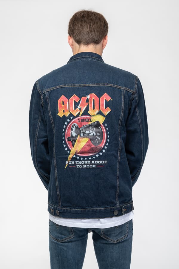 AC/DC Denim Jacket For Those About To Rock Band Logo Official Blue