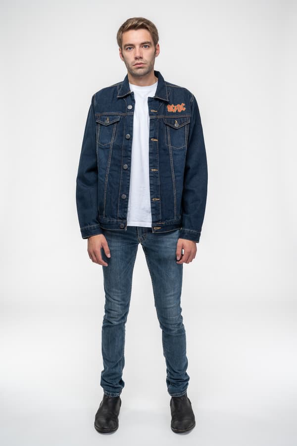 AC/DC Denim Jacket For Those About To Rock Band Logo Official Blue