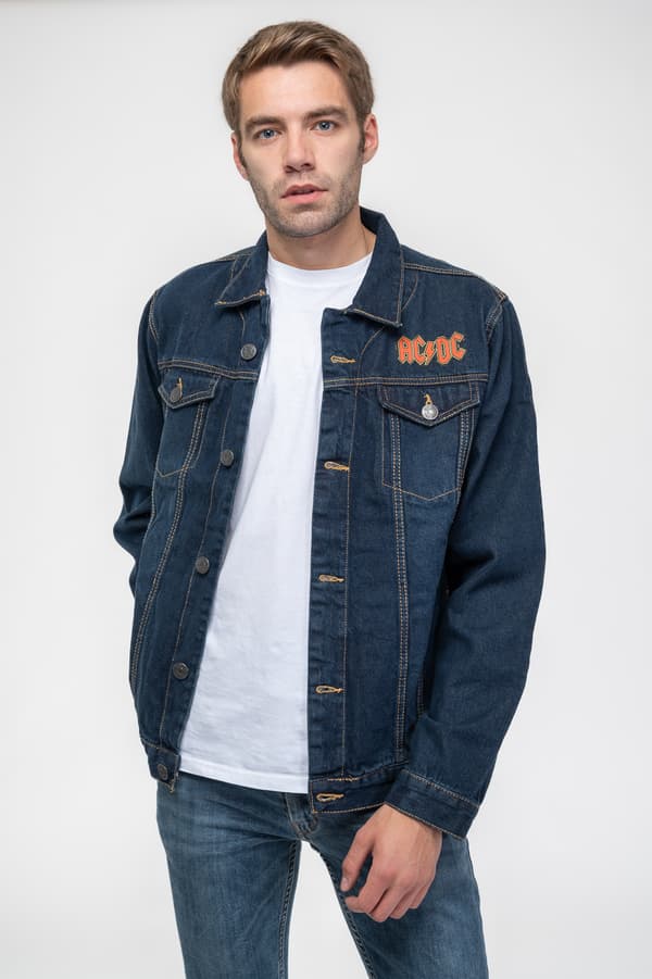 AC/DC Denim Jacket For Those About To Rock Band Logo Official Blue Blue S