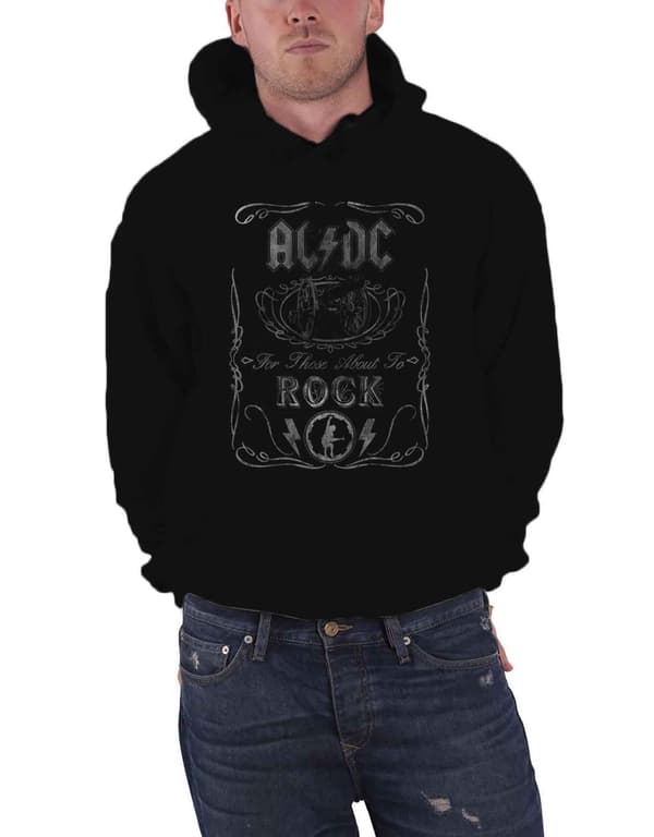 AC/DC Hoodie About to Rock Cannon band logo Official Mens Black Pullover