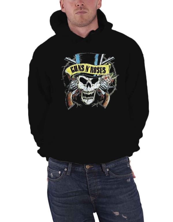 Guns N Roses Hoodie Top Hat Band Logo Official Mens Black Pullover