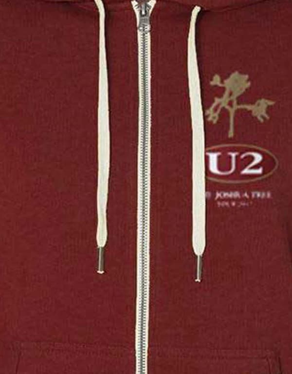 U2 Hoodie Joshua Tree 2017 Official Mens Maroon Red Zipped Ex Tour