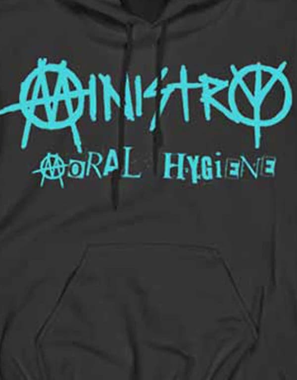 Ministry Hoodie Moral Hygiene Gasmask Band Logo Official Mens Black Pullover