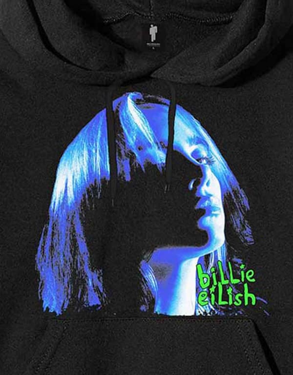 Billie Eilish Hoodie Neon Shadow Blue Logo Official Black Pullover Unisex