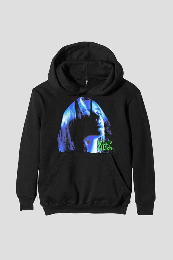 Billie Eilish Hoodie Neon Shadow Blue Logo Official Black Pullover Unisex