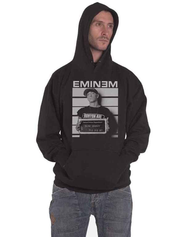 Eminem Hoodie Arrest Logo Slim Shady Official Mens Black Pullover