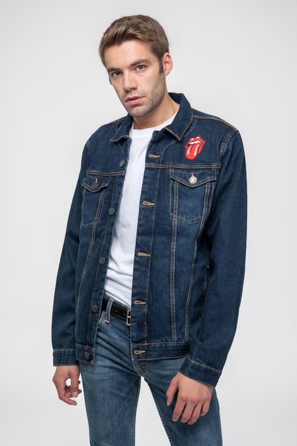 The Rolling Stones Denim Jacket Classic Tongue Band Logo Official Unisex Blue L