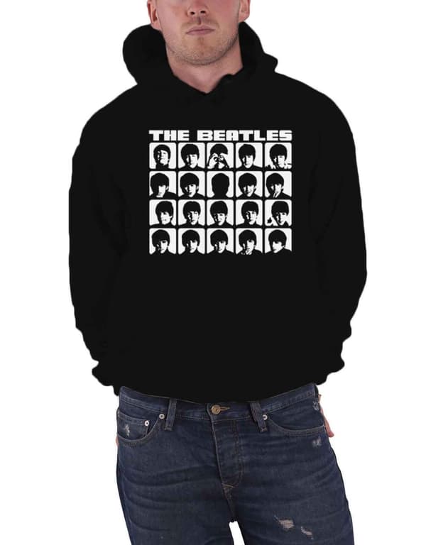 The Beatles Hoodie Hard Days Night Faces Mono Official Mens Black Pullover