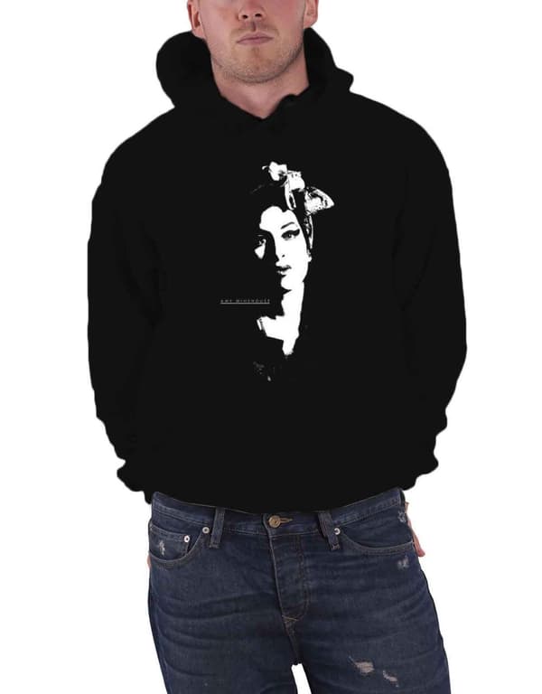 Amy Winehouse Hoodie Scarf Portrait Logo Official Black Pullover Black L