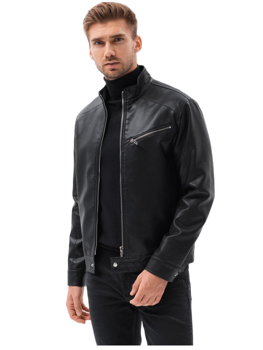 Ombre herrjacka i konstläder perfekt för hösten elegant casual svart S-XXL C604