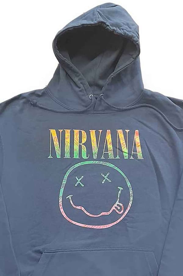 Nirvana Hoodie Sorbet Ray Smile Band Logo Official Unisex Turquoise Pullover