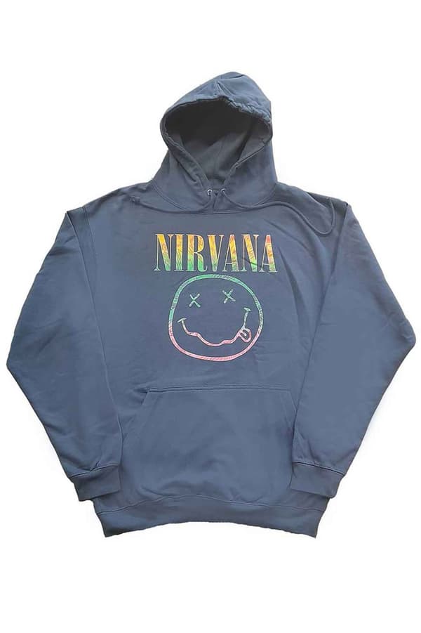 Nirvana Hoodie Sorbet Ray Smile Band Logo Official Unisex Turquoise Pullover