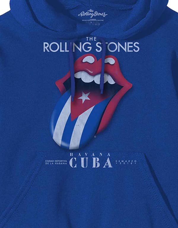 Rolling Stones Hoodie Havana Cuba Band Logo Official Mens Blue Pullover