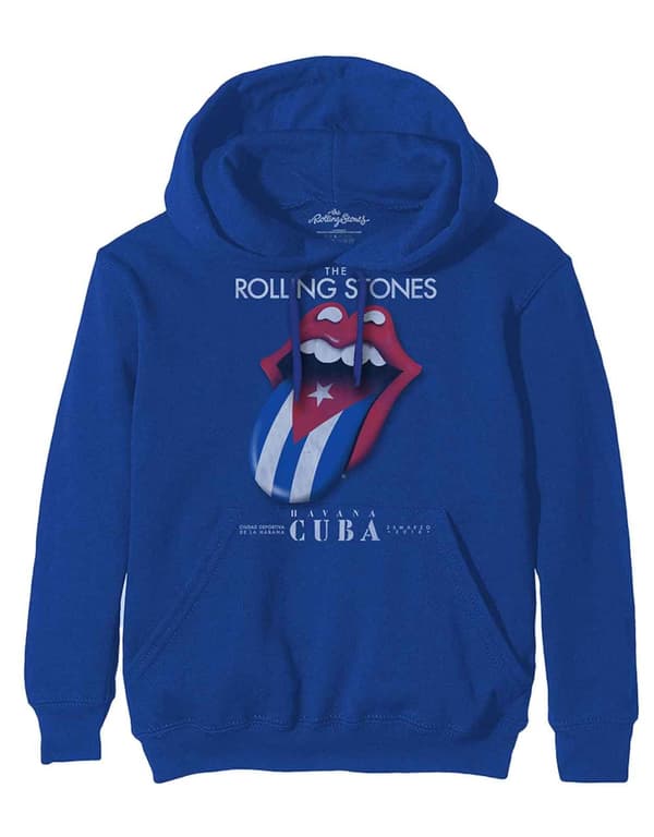 Rolling Stones Hoodie Havana Cuba Band Logo Official Mens Blue Pullover