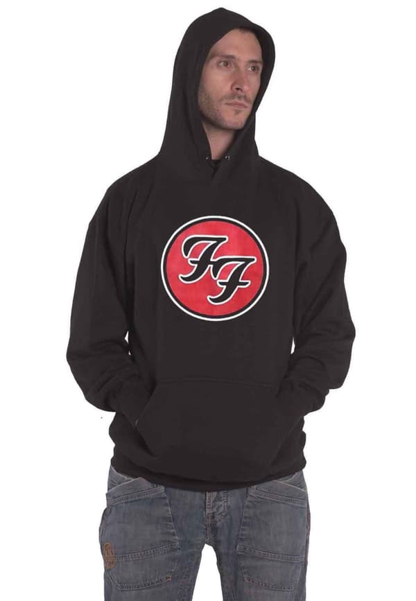 Foo Fighters Hoodie FF Band Logo Official Mens Black Pullover Black L