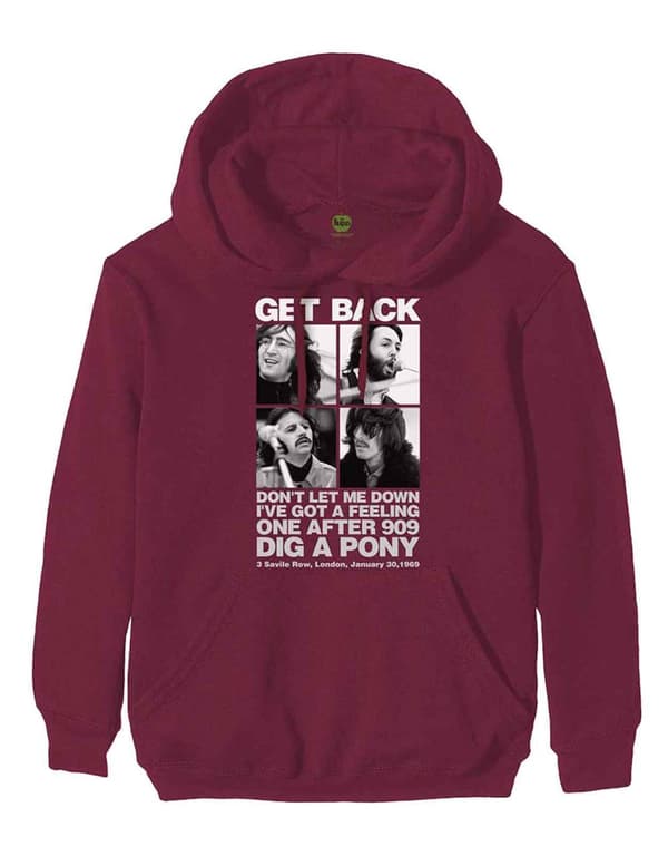 The Beatles Hoodie 3 Savile Row Band Logo Official Mens Maroon Red Pullover Red S