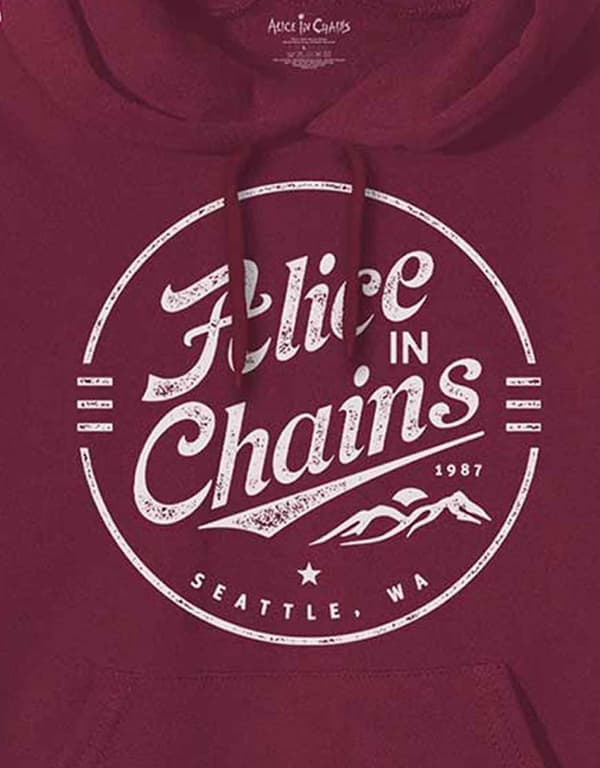 Alice In Chains Hoodie Circle Logo Emblem Official Mens Maroon Red Pullover