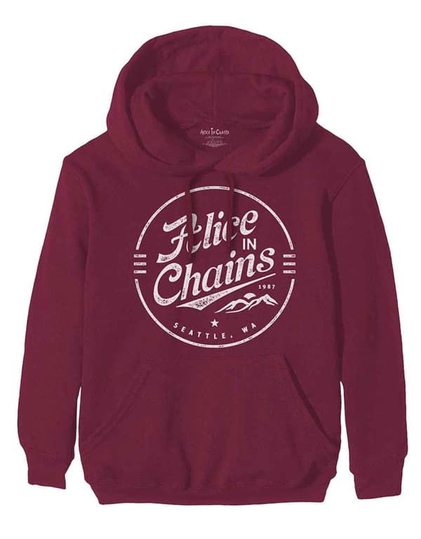Alice In Chains Hoodie Circle Logo Emblem Official Mens Maroon Red Pullover