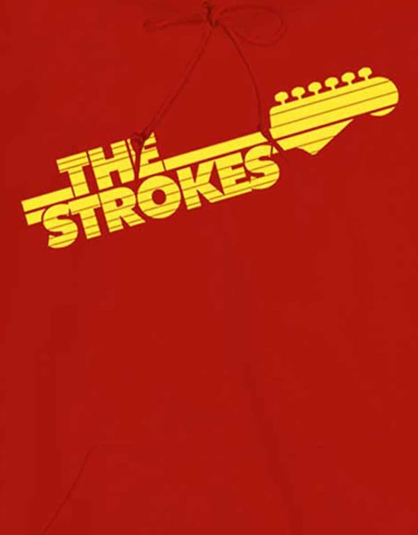 The Strokes Hoodie Guitar Fret Band Logo Official Mens Red Pullover