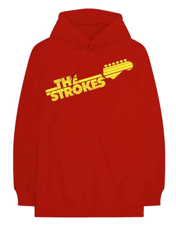 The Strokes Hoodie Guitar Fret Band Logo Official Mens Red Pullover
