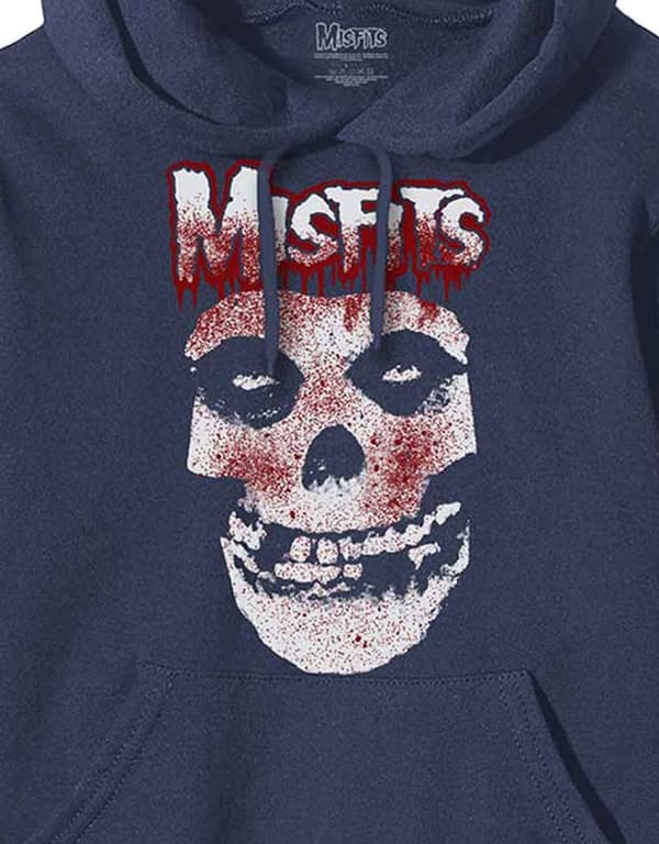 Misfits Hoodie Blood Drip Skull Official Mens Navy Blue Pullover