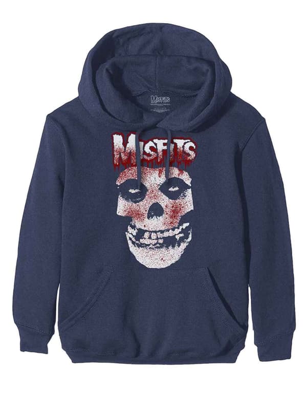 Misfits Hoodie Blood Drip Skull Official Mens Navy Blue Pullover