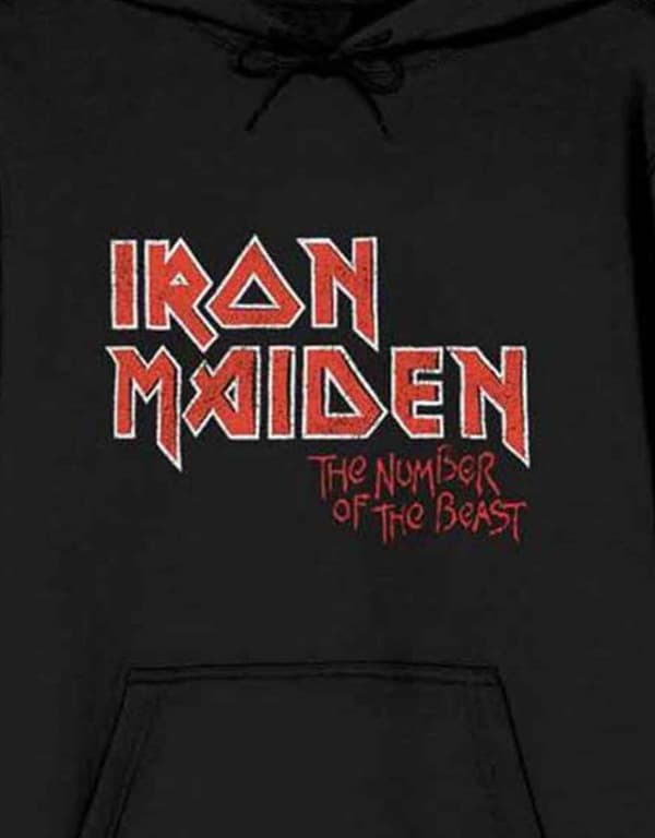 Iron Maiden Hoodie Number of the Beast Vintage Logo Faded Edge Album Mens