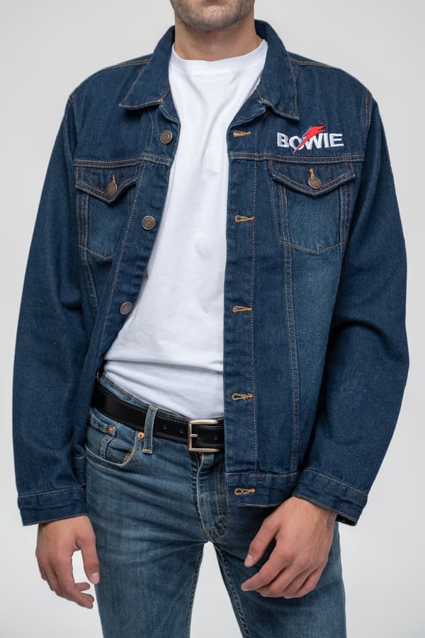 David Bowie Denim Jacket Flash Logo Aladdin Sane Official Unisex Denim Blue