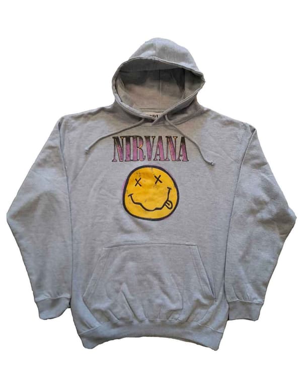 Nirvana Hoodie Smile Pink Band Logo Official Unisex Grey Pullover