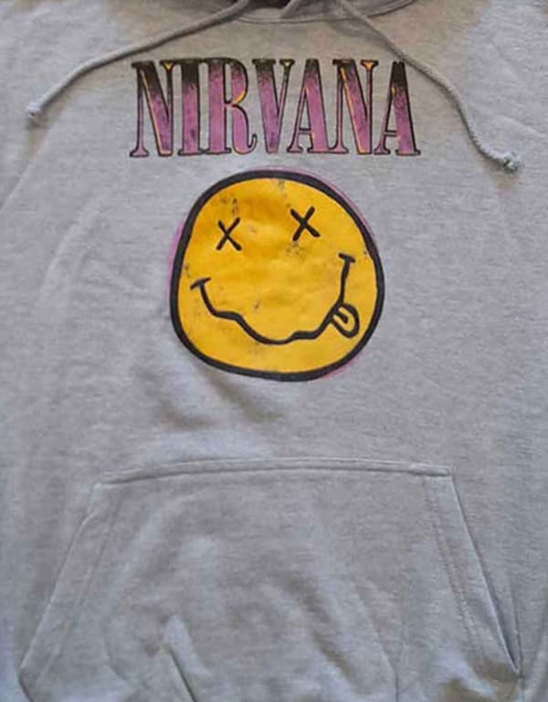 Nirvana Hoodie Smile Pink Band Logo Official Unisex Grey Pullover