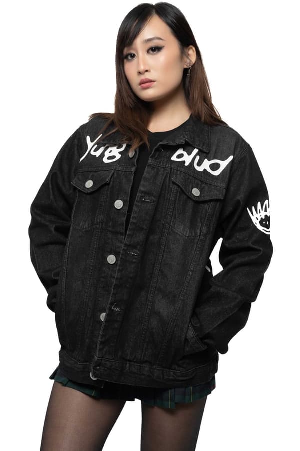 Yungblud Denim Jacket Be Fookin Happy Logo Official Unisex Black Black M