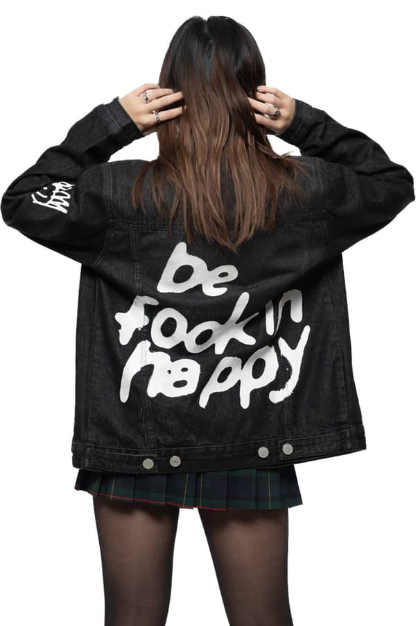 Yungblud Denim Jacket Be Fookin Happy Logo Official Unisex Black