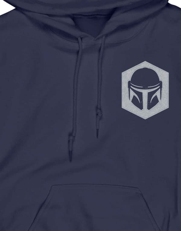 Mandalorian Hoodie He Goes Pocket Logo Official Mens Navy Blue Pullover