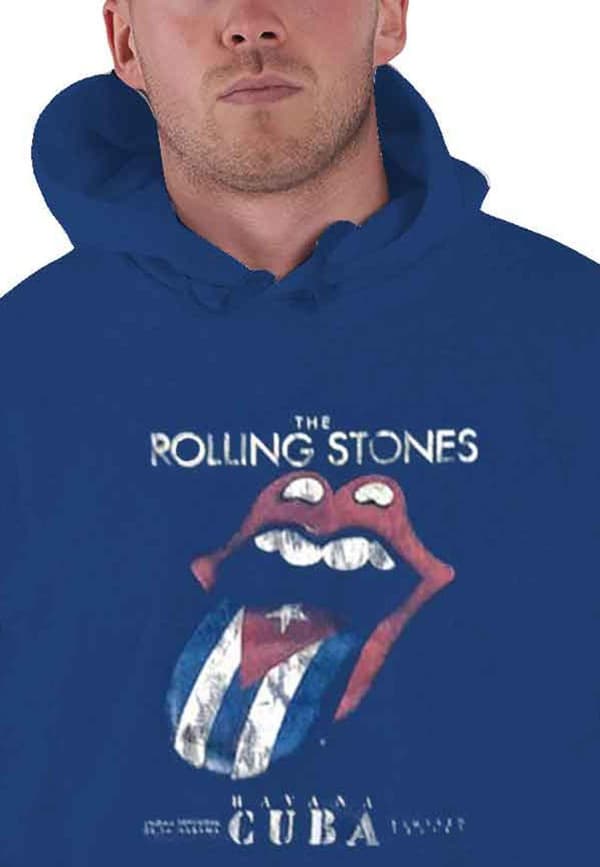 The Rolling Stones Hoodie Havana Cuba Band Logo Official Mens Navy Blue Pullover