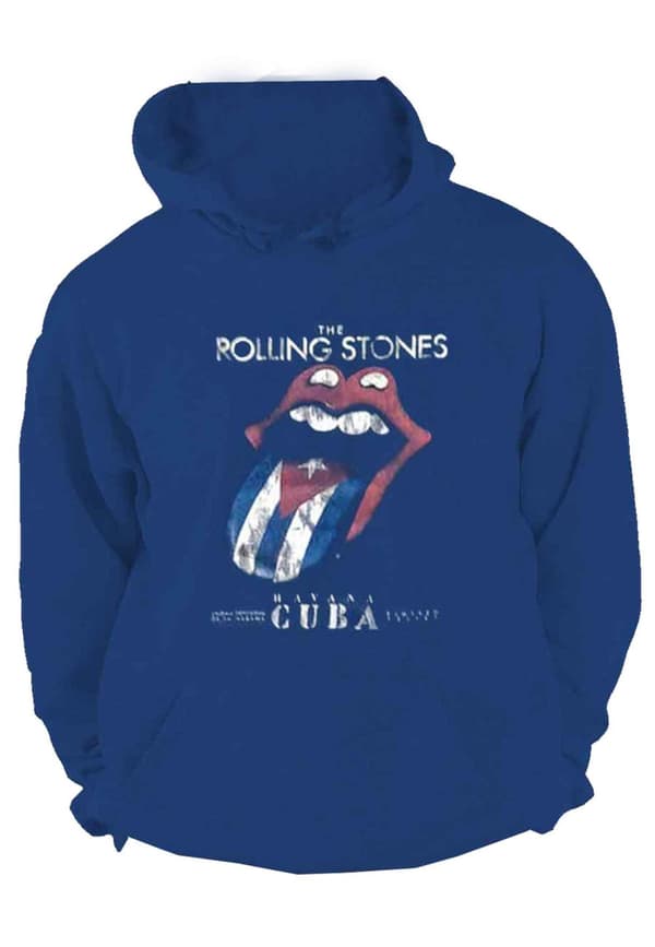 The Rolling Stones Hoodie Havana Cuba Band Logo Official Mens Navy Blue Pullover